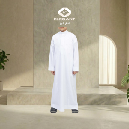 اليجنت ثوب سعودي سادة مع سحاب ولادي - أبيض