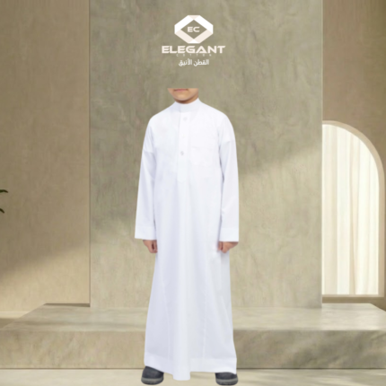 ثوب سعودي أطفال سادة سحاب ابيض - القطن الأنيق